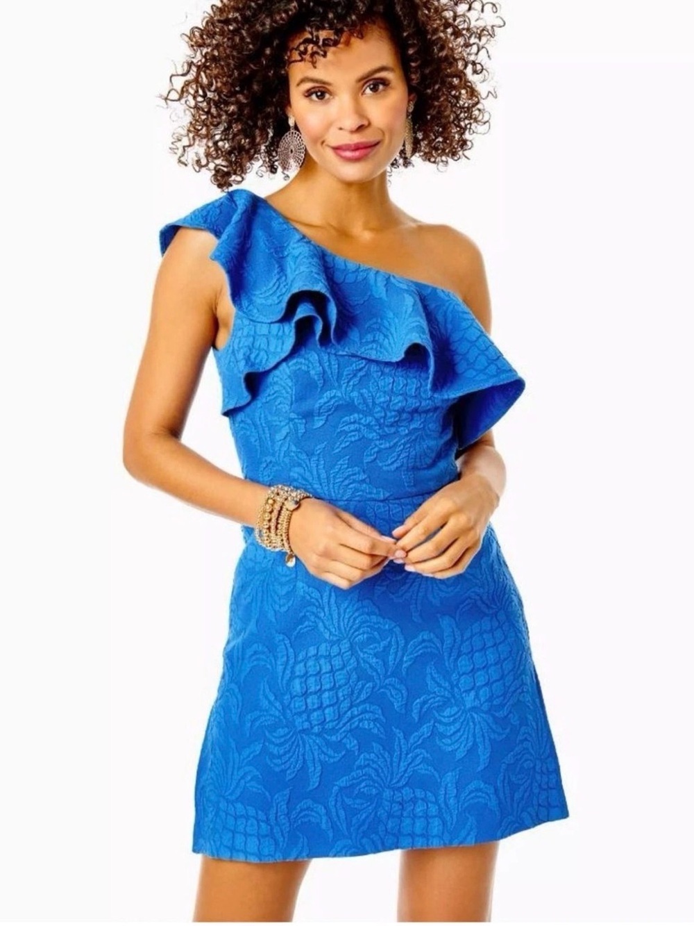 Lilly Pulitzer One-Shoulder Ruffle Mini Dress - Blue